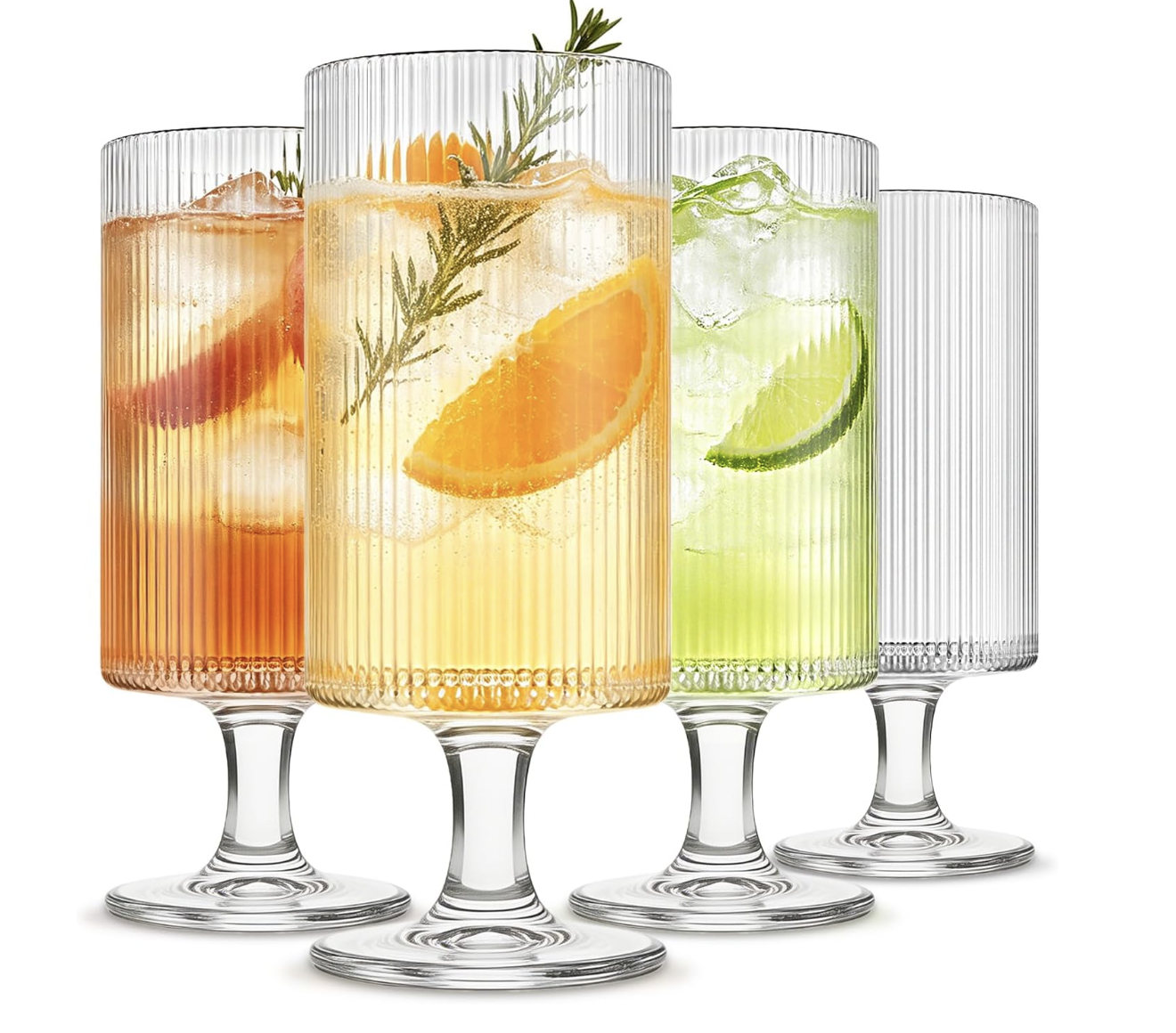 Set de cuatro copas de vidrio acanaladas