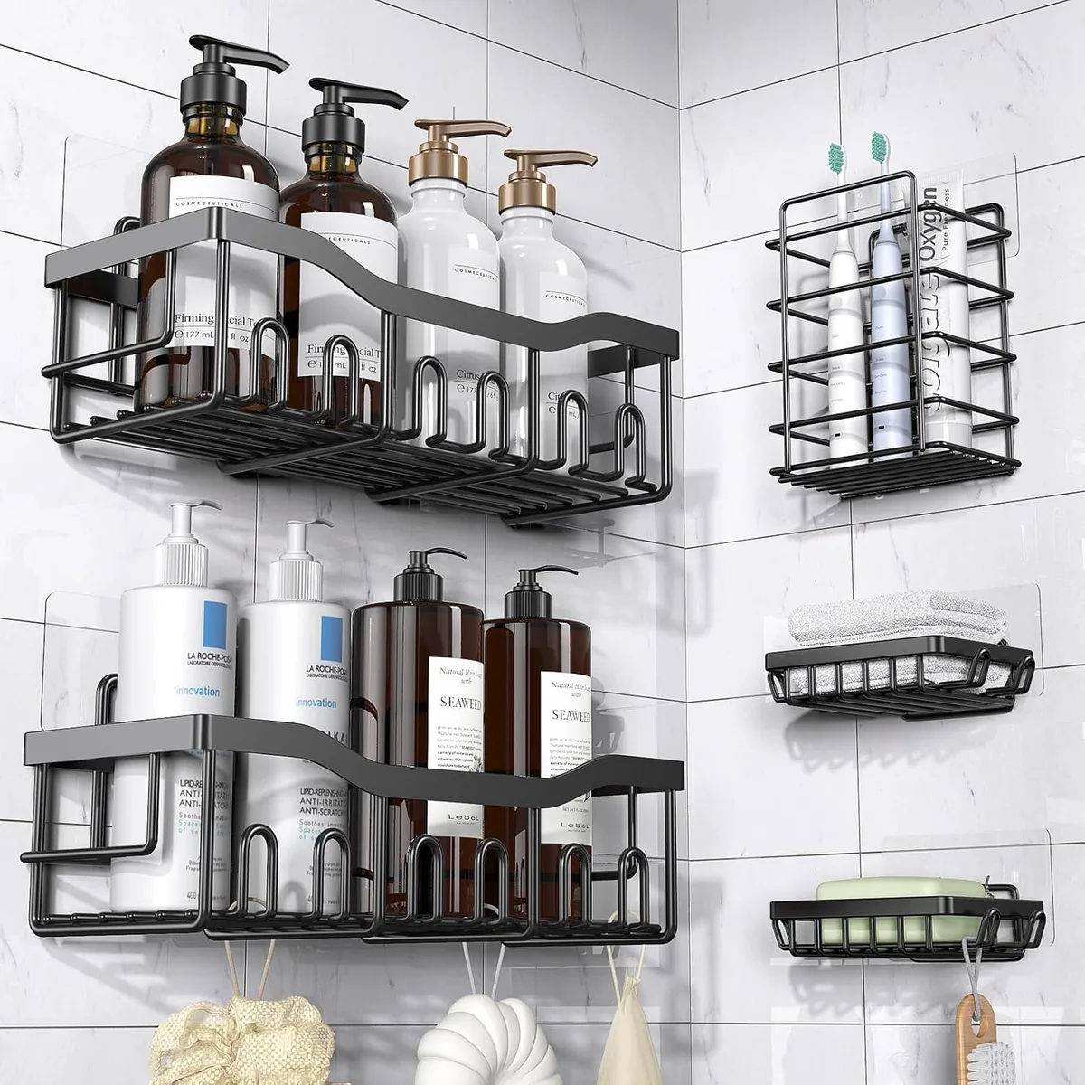 EUDELE — Adhesive Shower Caddy, 5 Pack Rustproof Stainless Steel