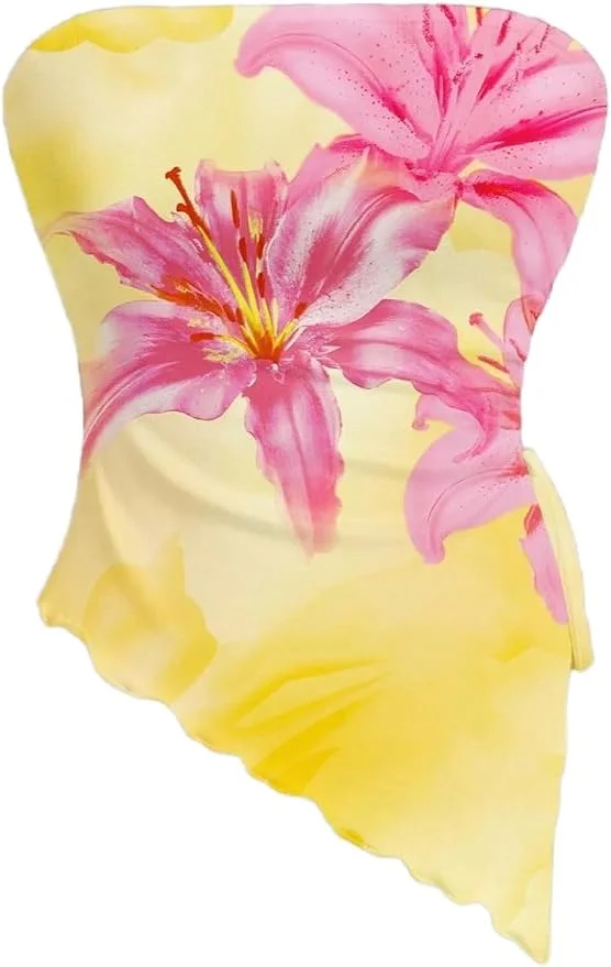 Top strapless floral amarillo WDIRARA