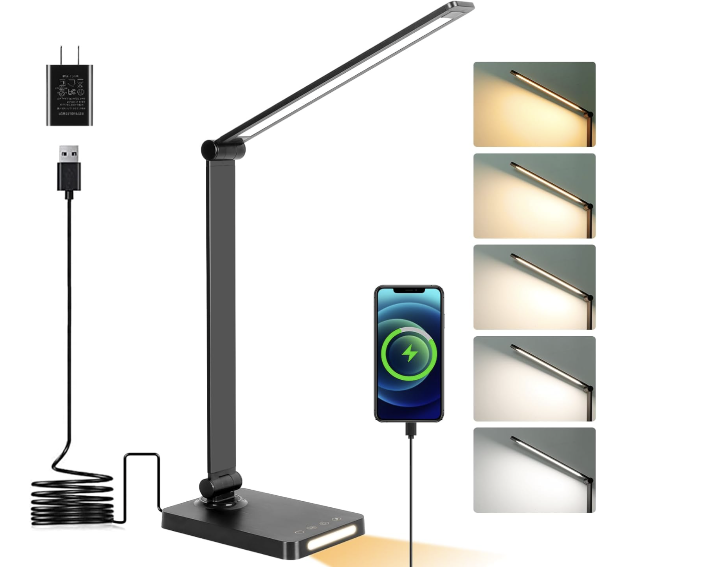 Lámpara LED negra con USB