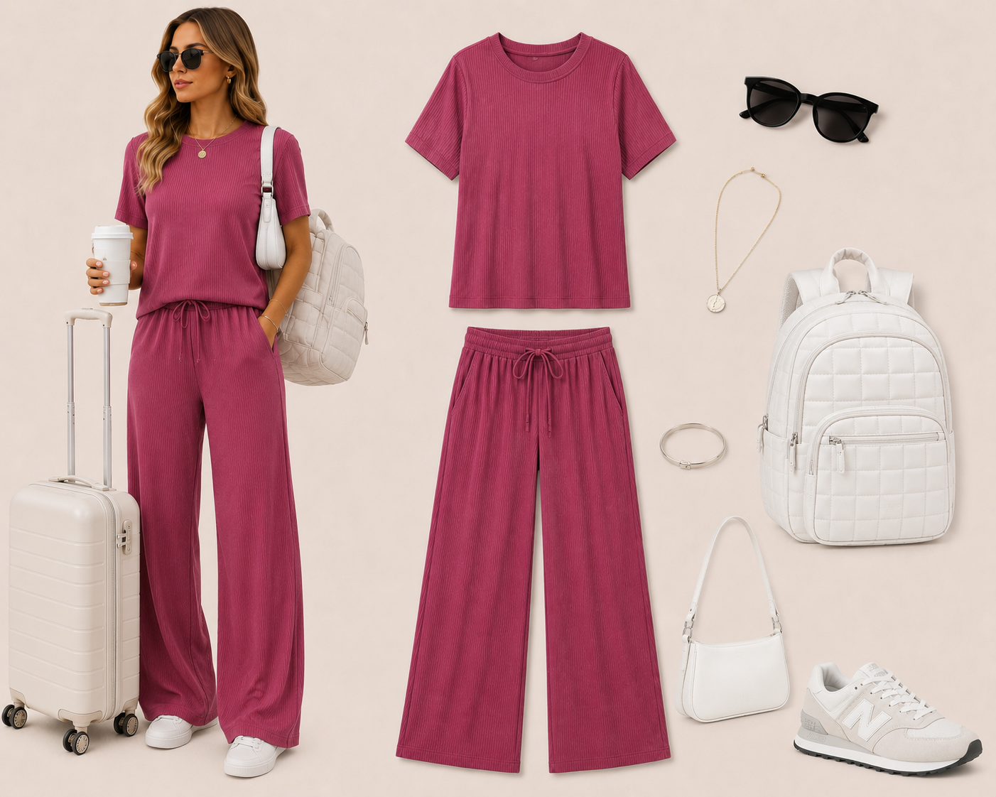 Look 11: Pink Travel Set — outfit para viajar en avión