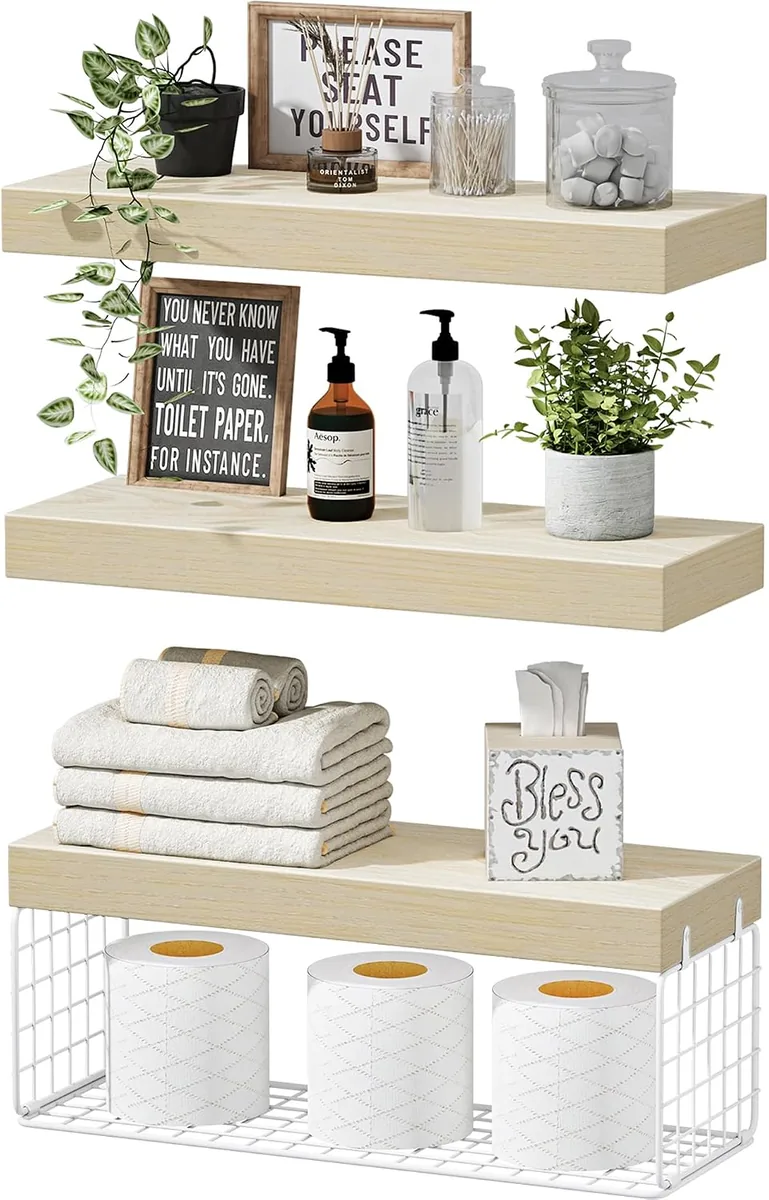 QEEIG — Bathroom Shelves Over Toilet Wall Mounted, set de 3