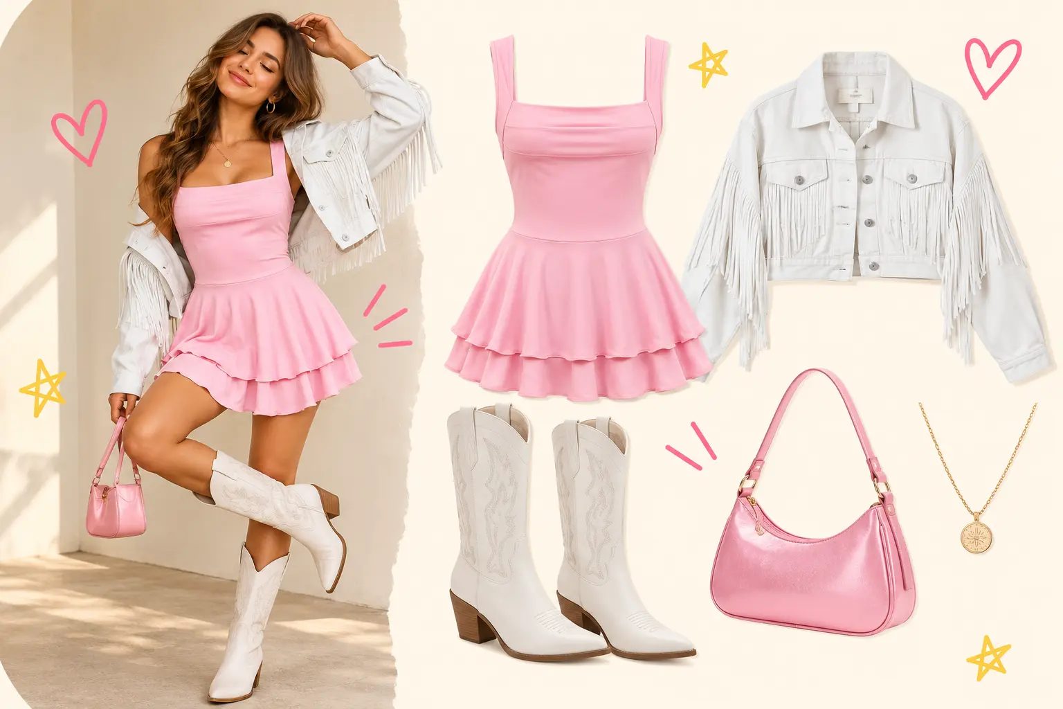Look 4: Pink Cowgirl: una pop princess en Texas, conjunto completo y prendas que lo componen