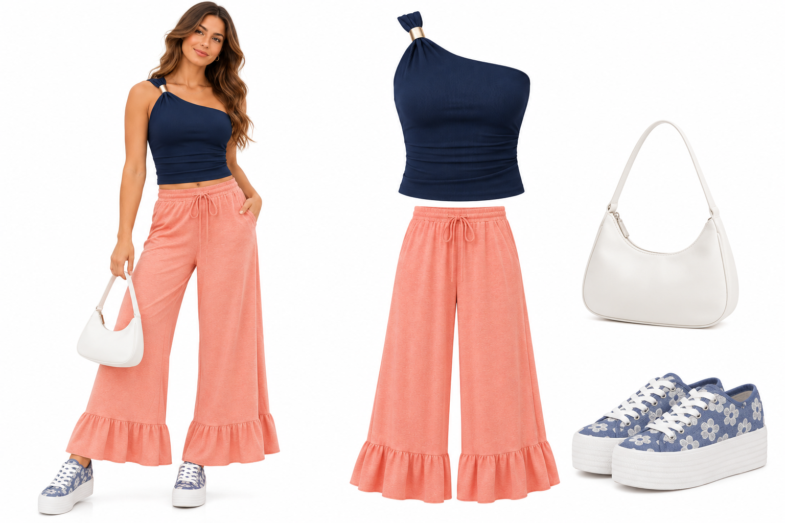 Look 9: Sweet Y2K Girl: rosa pastel y tenis de flores, conjunto completo y prendas que lo componen