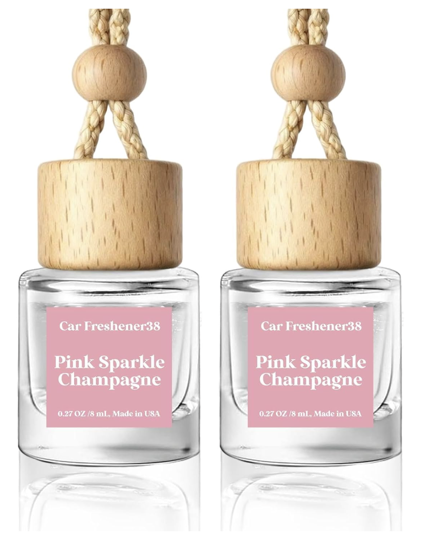 Aromatizantes colgantes Pink Sparkle Champagne para automóvil con tapa de madera