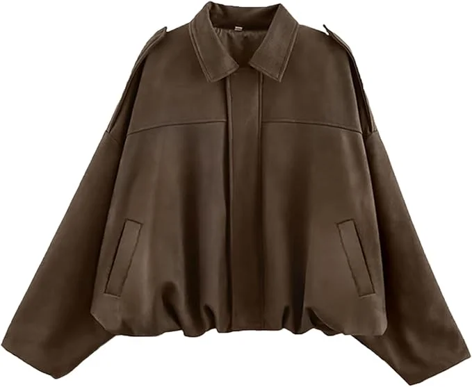 Chaqueta bomber de gamuza sintética café