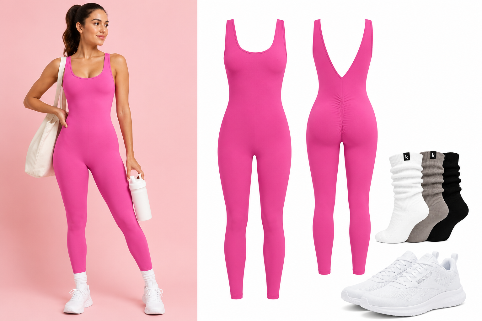 Mono deportivo rosa con tenis blancos para un domingo activo