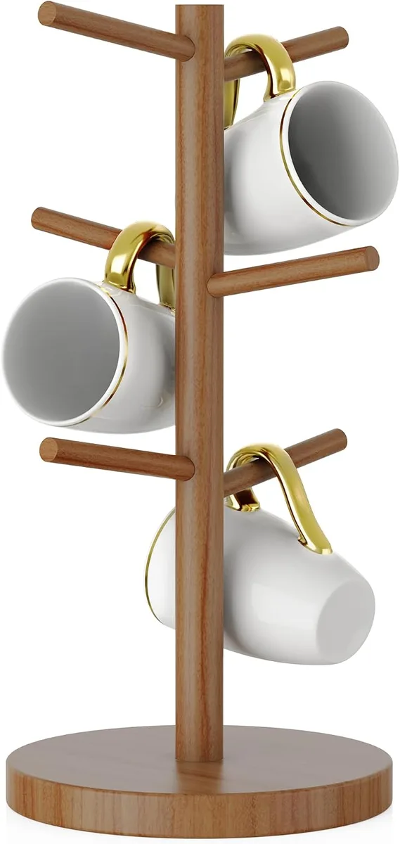 Soporte de bambú para tazas con 6 ganchos