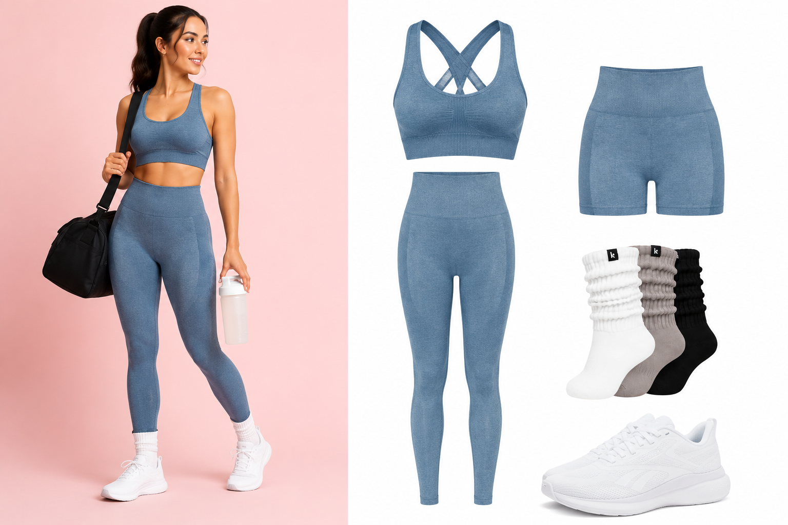 Conjunto deportivo azul monocromático para una sesión de cardio