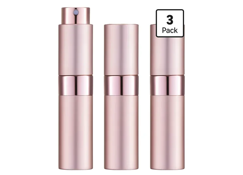 Pack de 3 atomizadores de perfume recargables en color rosa metálico