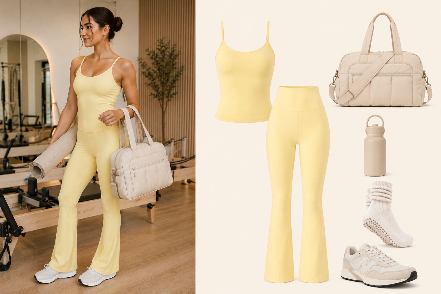 Look 04 · Sunshine Pilates — outfit completo de Pilates con accesorios