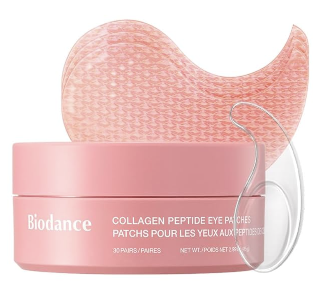 Frasco rosa de parches de hidrogel BIODANCE Collagen Peptide Eye Patches con aplicador