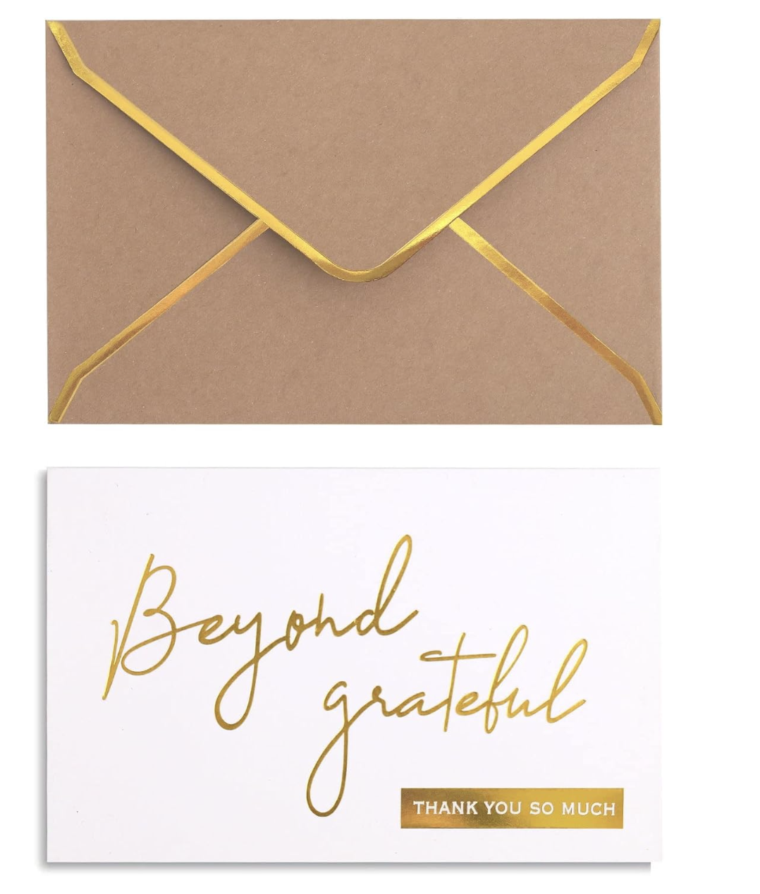 Set de 36 tarjetas Beyond Grateful con detalles dorados y sobre color kraft