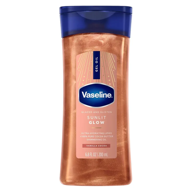 Gel-aceite corporal Vaseline Glazed and Glisten Sunlit Glow aroma vainilla y cacao