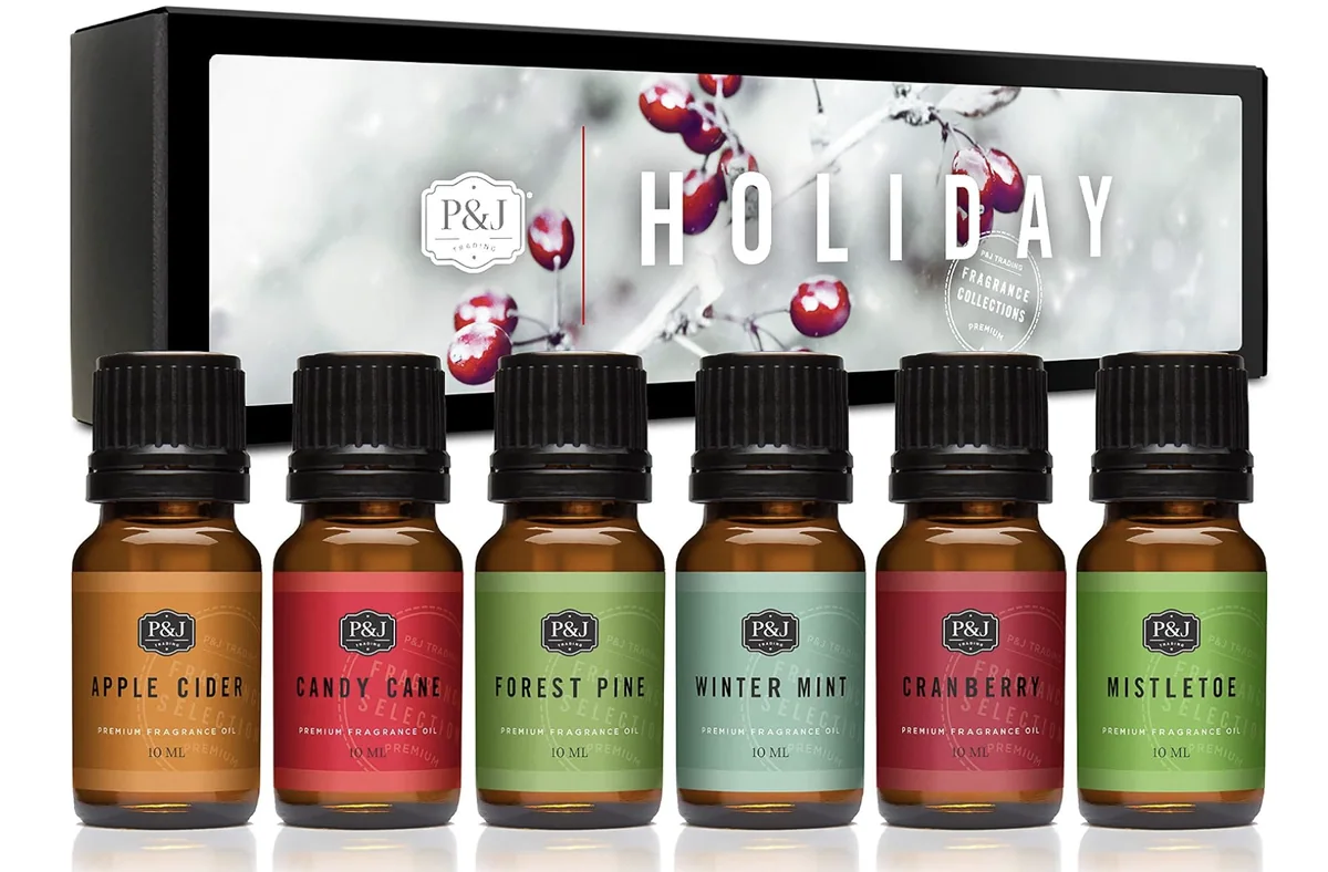 Set P&J Holiday Fragrance Oils con seis aceites aromáticos navideños