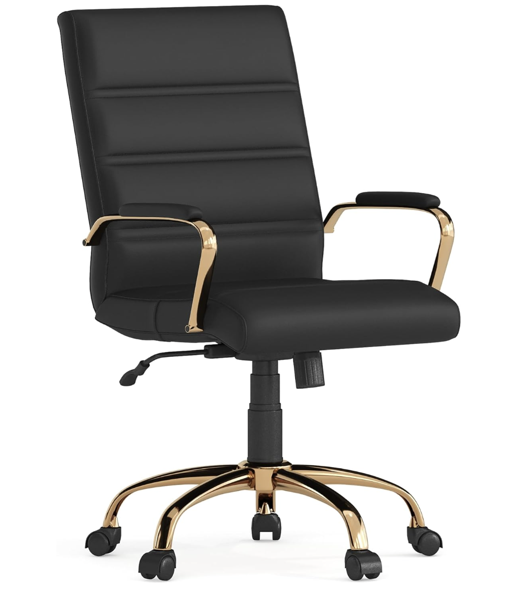 Silla Flash Furniture negra + estructura dorada