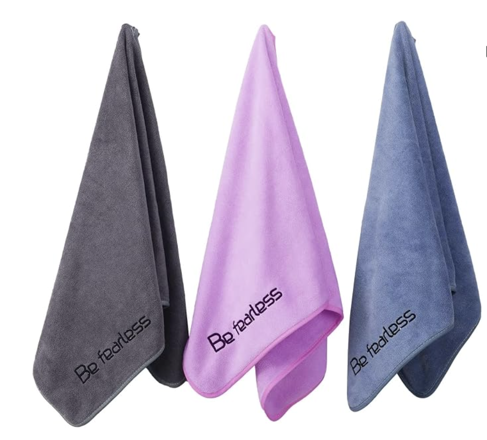 Toallas de microfibra para gimnasio en gris, lila y azul