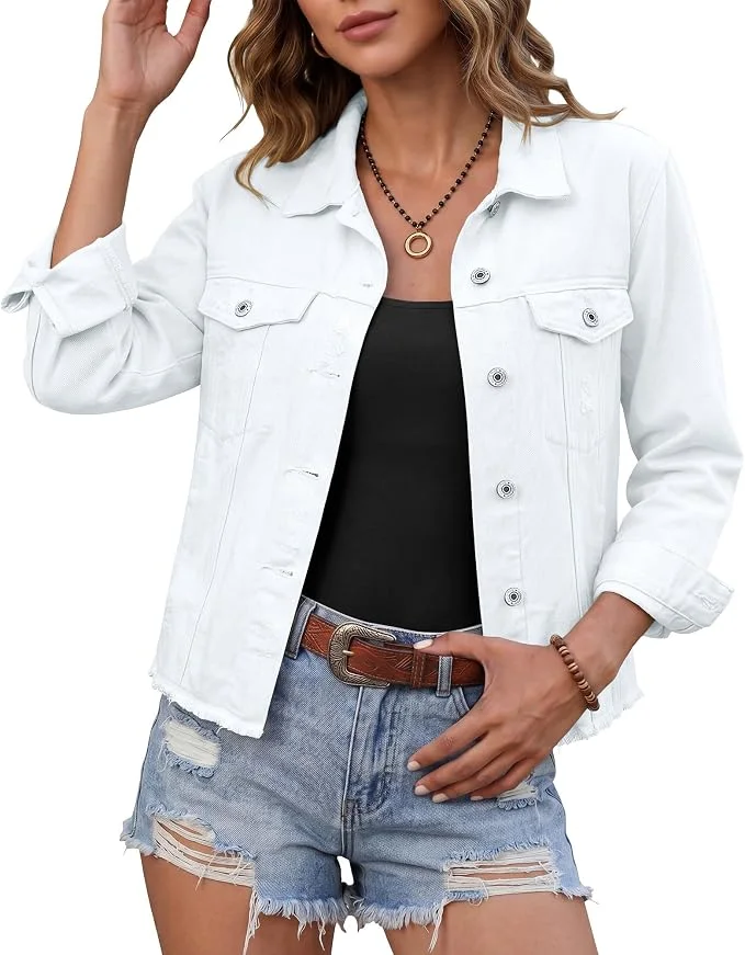 Chaqueta de denim blanca luvamia