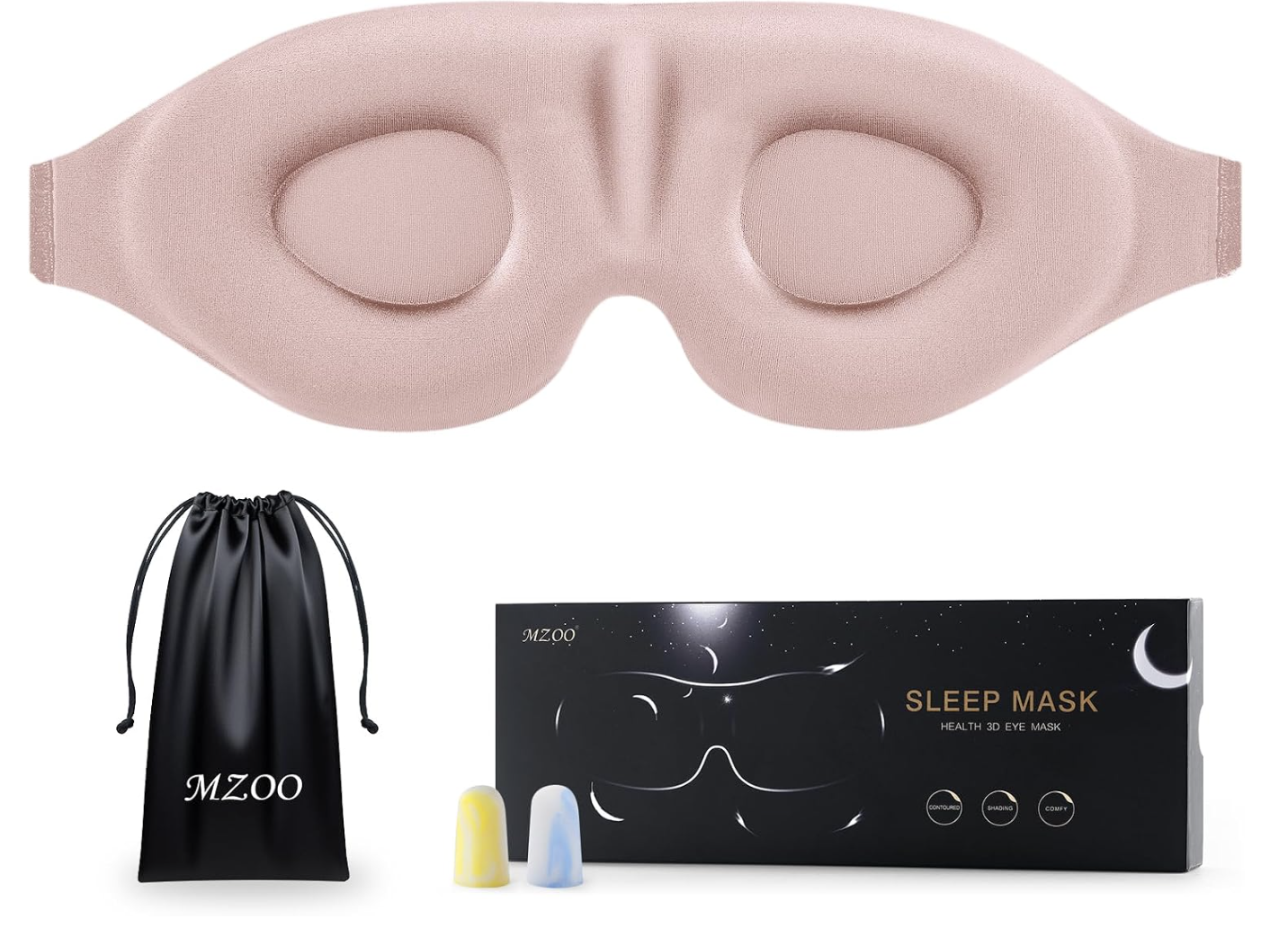 Antifaz de dormir contorneado MZOO rosa con bolsita negra