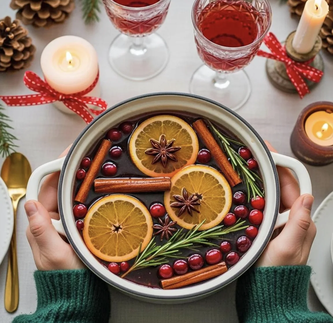Olla aromática navideña con naranja, canela, arándanos, anís y romero
