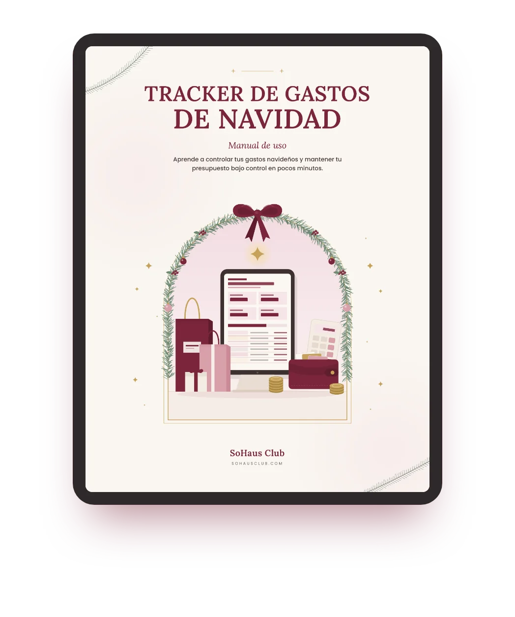 Tracker de Gastos de Navidad de SoHaus Club en una tablet