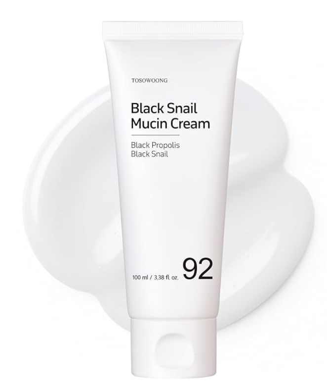 Crema TOSOWOONG Black Snail Mucin 92% en tubo blanco