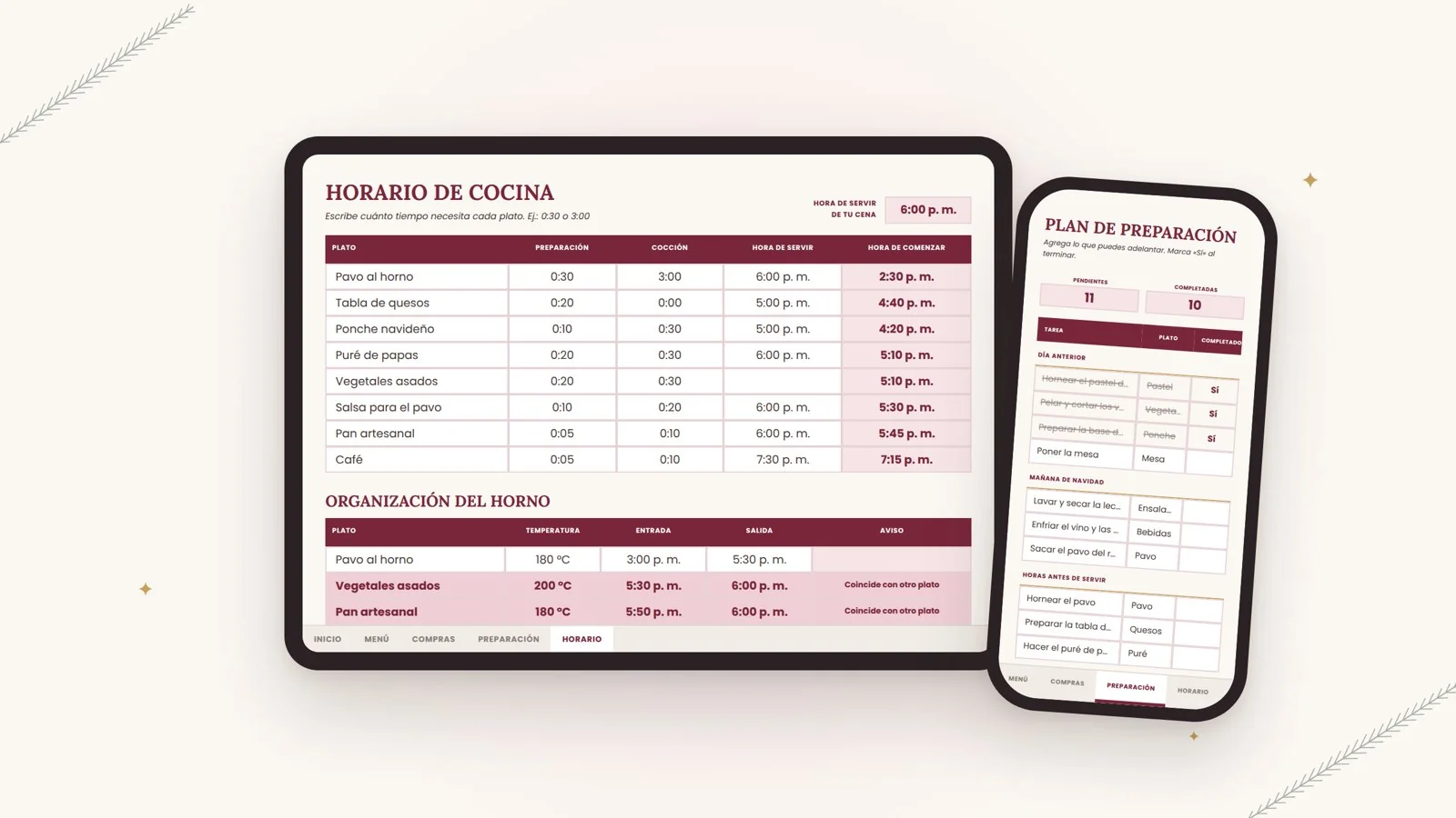 Horario automático de cocina del Planner de Cena de Navidad