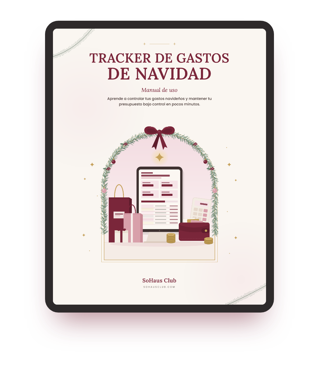 Portada del Tracker de Gastos de Navidad en una tableta