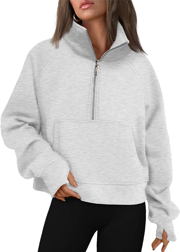 Sudadera de felpa gris con medio cierre