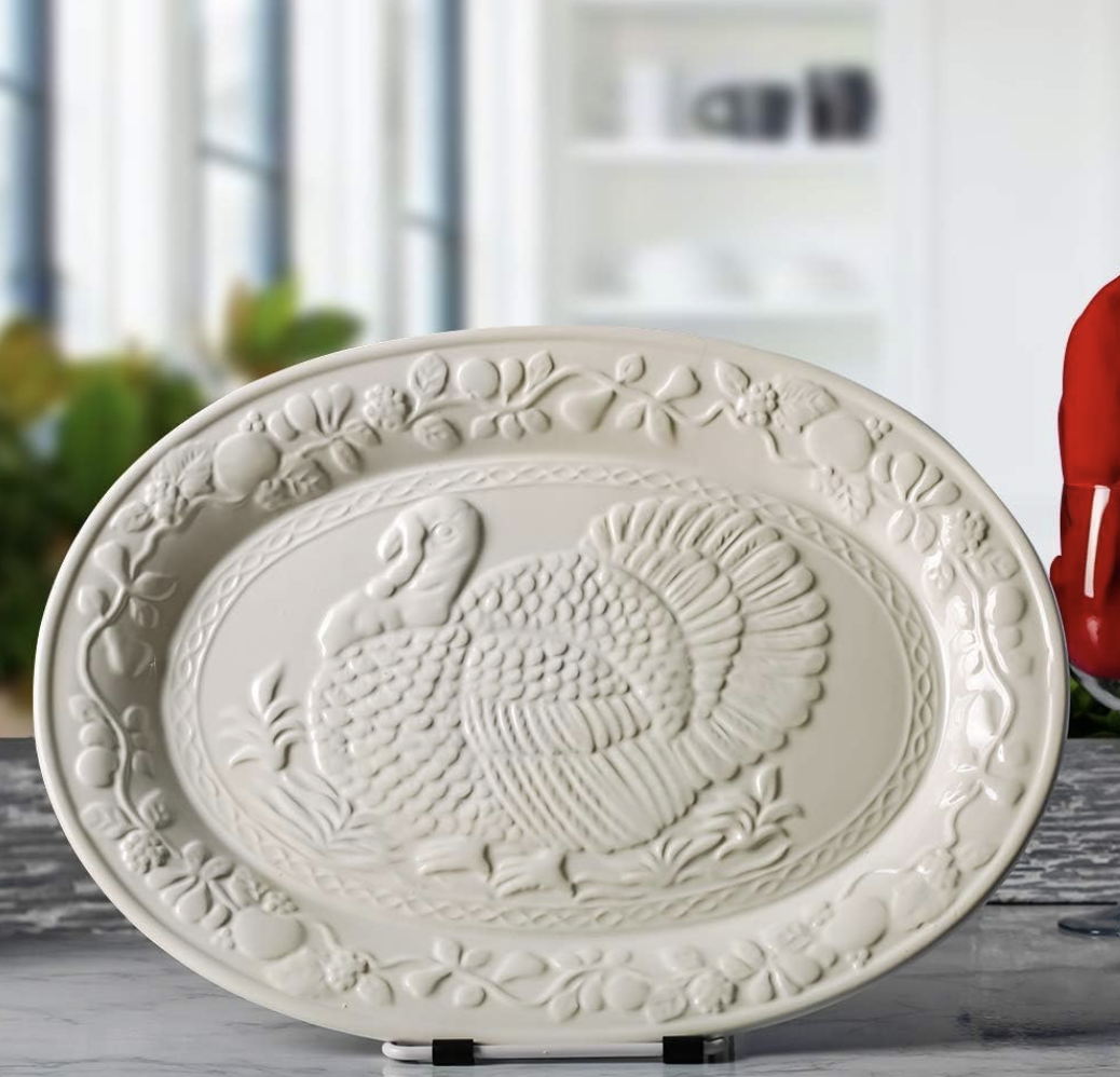 Fuente grande de cerámica para pavo con turkey baster e inyector