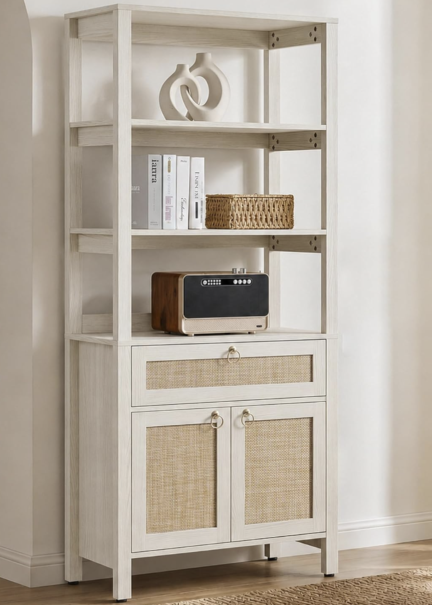SICOTAS tall bookshelf blanco + ratán